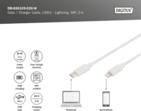 Digitus USB-C apa - Lightning apa Adat- és töltőkábel 2m - Fehér