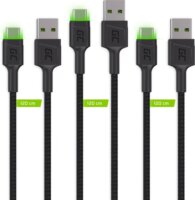 Green Cell KABGCSET03 USB-A apa - USB-C apa Adat- és töltőkábel 2m - Fekete (3db / csomag)