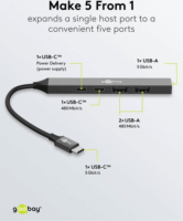 Goobay 74460 USB-C HUB 4-port - Szürke