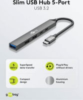 Goobay 74460 USB-C HUB 4-port - Szürke