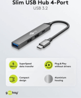 Goobay 74459 USB-C HUB 4-port - Szürke