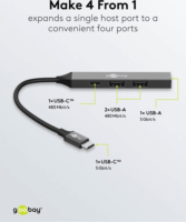 Goobay 74459 USB-C HUB 4-port - Szürke