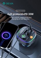 Devia ST112513 Smart Bluetooth PD+QC 2xUSB Autós gyorstöltő 30W - Fekete