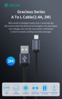 Devia Gracious Seriies v2 USB-A apa - Lightning anya Adat-és töltőkábel 2m - Fekete