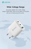 Devia Extreme Speed USB - 2xType-C Hálózati Gyorstöltő Adapter 65W - Fehér
