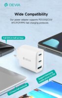 Devia Extreme Speed USB - 2xType-C Hálózati Gyorstöltő Adapter 65W - Fehér