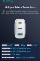 Devia Extreme Speed USB - 2xType-C Hálózati Gyorstöltő Adapter 65W - Fehér