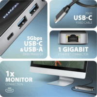Axagon HMC-6GLN Univerzális USB-C Laptop dokkoló állomás 100 Watt