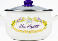 TOO Belly Bon Apetit Lábas üveg fedővel Ø18cm 2,8L - Fehér/Mintás