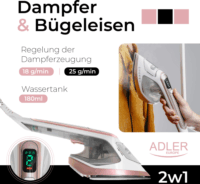 Adler AD5044 2 az 1-ben Ruhagőzölő és Vasaló 1800 Watt - Fehér / Arany