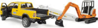Bruder RAM Rental Service Autó szállító markológéppel- Sárga