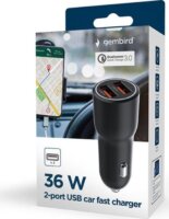 Gembird TA-UC-A2QC36 2xUSB-A Autós Gyorstöltő 36W - Fekete