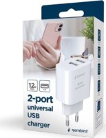 Gembird TA-UC-2A12-01 2xUSB-A Hálózati Töltő Adapter 12W - Fehér