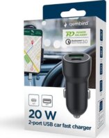 Gembird A2PDQC20 USB-A / USB-C Autós Töltő 20W - Fekete