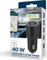 Gembird TA-UC-C2PD40 2xUSB-C Autós Gyorstöltő 40W - Fekete