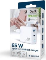 Gembird TA-UC-PDQC65L USB-A / USB-C Hálózati Gyorstöltő Adapter 65W - Fehér