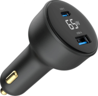 Gembird TA-UC-AC2PD65LCD USB-A / USB-C Autós Gyorstöltő 65W - Fekete