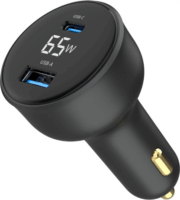 Gembird TA-UC-AC2PD65LCD USB-A / USB-C Autós Gyorstöltő 65W - Fekete