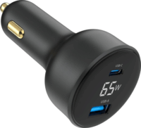 Gembird TA-UC-AC2PD65LCD USB-A / USB-C Autós Gyorstöltő 65W - Fekete