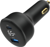 Gembird TA-UC-AC2PD65LCD USB-A / USB-C Autós Gyorstöltő 65W - Fekete