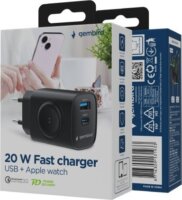 Gembird TA-UC-PDQCW20-01-BK USB-A / USB-C / Apple Watch Hálózati töltő Adapter 20W - Fekete