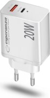 Esperanza Quick Power Charger USB-A / USB-C Hálózati töltő Adapter 20W - Fehér