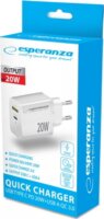 Esperanza Quick Power Charger USB-A / USB-C Hálózati töltő Adapter 20W - Fehér