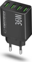 Esperanza Quick Power Charger 4xUSB-A Hálózati gyorstöltő Adapter 36W - Fekete