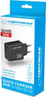 Esperanza Quick Power Charger 4xUSB-A Hálózati gyorstöltő Adapter 36W - Fekete