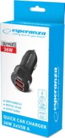 Esperanza Quick Power Charger 2xUSB-A Autós töltő 18W - Fekete