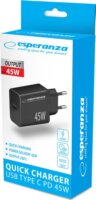 Esperanza Quick Power Charger USB-C Hálózati Gyorstöltő Adapter 45W - Fekete
