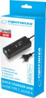 Esperanza Quick Power Charger 2xUSB-A / 2xUSB-C Hálózati Gyorstöltő Adapter 60W - Fekete