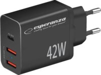 Esperanza Quick Power Charger 2xUSB-A / USB-C Hálózati Gyorstöltő Adapter 42W - Fekete