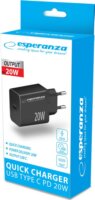 Esperanza Quick Power Charger USB-C Hálózati töltő Adapter 20W - Fekete