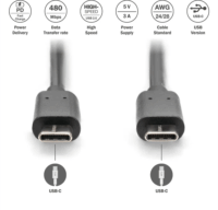 Digitus AK-300138-018-S High Speed USB-C 2.0 apa - USB-C 2.0 apa Adat és töltőkábel 1,8m - Fekete