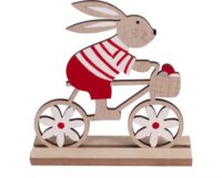 Fa dekoráció nyuszi figurával és biciklivel - 16 cm