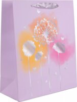 Szalagfüles papír Ajándéktasak Pitypang hologramos mintával (18 x 23 cm) - Rózsaszín/Mintás