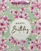 Szalagfüles papír Ajándéktasak Virág mintával (18 x 23 cm) - Rózsaszín/Mintás