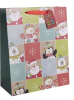 Színes karácsonyi mintás Szalagfüles papír Ajándéktasak (18 x 23 cm) - Mintás