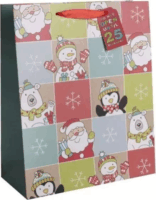 Színes karácsonyi mintás Szalagfüles papír Ajándéktasak (11 x 14 cm) - Mintás