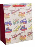 Vidám járművek mintás Szalagfüles papír Ajándéktasak (18 x 23 cm) - Mintás