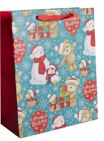 Karácsonyi állatos mintás szalagfüles papír Ajándéktasak (18 x 23 cm)