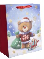 Karácsonyi maci mintás Szalagfüles papír Ajándéktasak (18 x 23 cm)