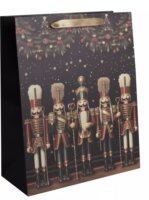 Diótörő mintás karácsonyi szalagfüles papír Ajándéktasak (18 x 23 cm) - Fekete