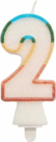 Színes 2-es számgyertya csillámmal 8,5 cm