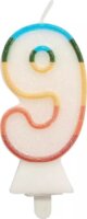 Színes 9-es számgyertya csillámmal 8,5 cm