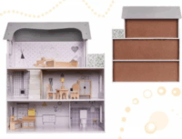 Három szintes és öt szobás Fa babaház bútorokkal - 70 cm