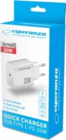 Esperanza Quick Power Charger USB-C Hálózati Töltő Adapter 20W - Fehér