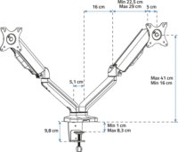 Advance ADV-ARM2 Ergomount Dual 17"-32" TV / Monitor asztali tartó kar - Fekete (2 kijelző)