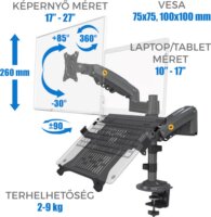 North Bayou H180FP 17"-27" TV / Monitor asztali tartó kar laptop állvánnyal - Fekete